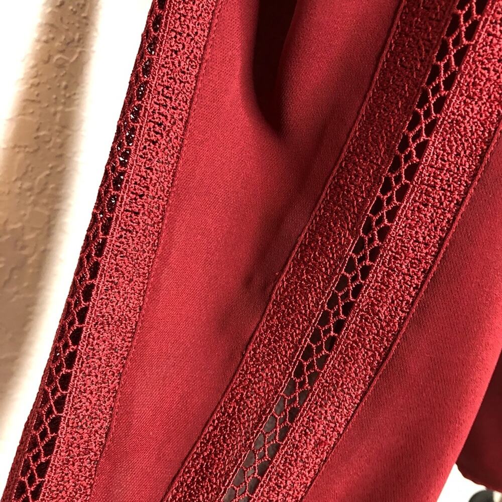 Rebecca Minkoff dark red lace ruffle trim tie sleeve top size Large feminine - Picture 7 of 16